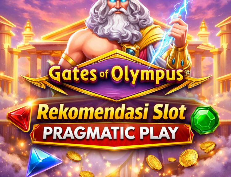Ilustrasi slot Gates of Olympus rekomendasi Pragmatic Play dengan Zeus dan simbol petir