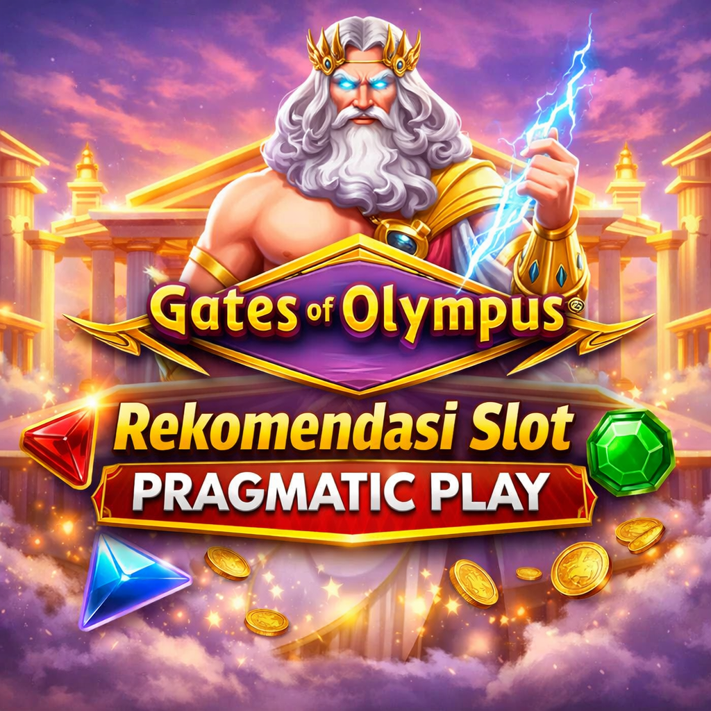 Ilustrasi slot Gates of Olympus rekomendasi Pragmatic Play dengan Zeus dan simbol petir