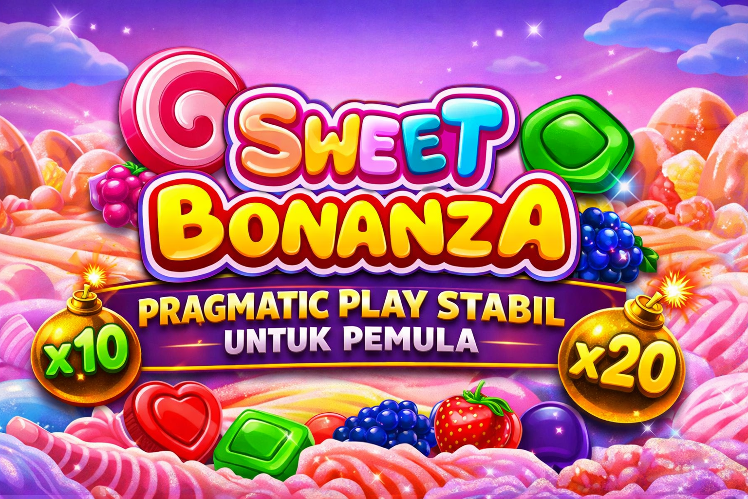Ilustrasi game Sweet Bonanza dengan tema permen warna-warni dari Pragmatic Play